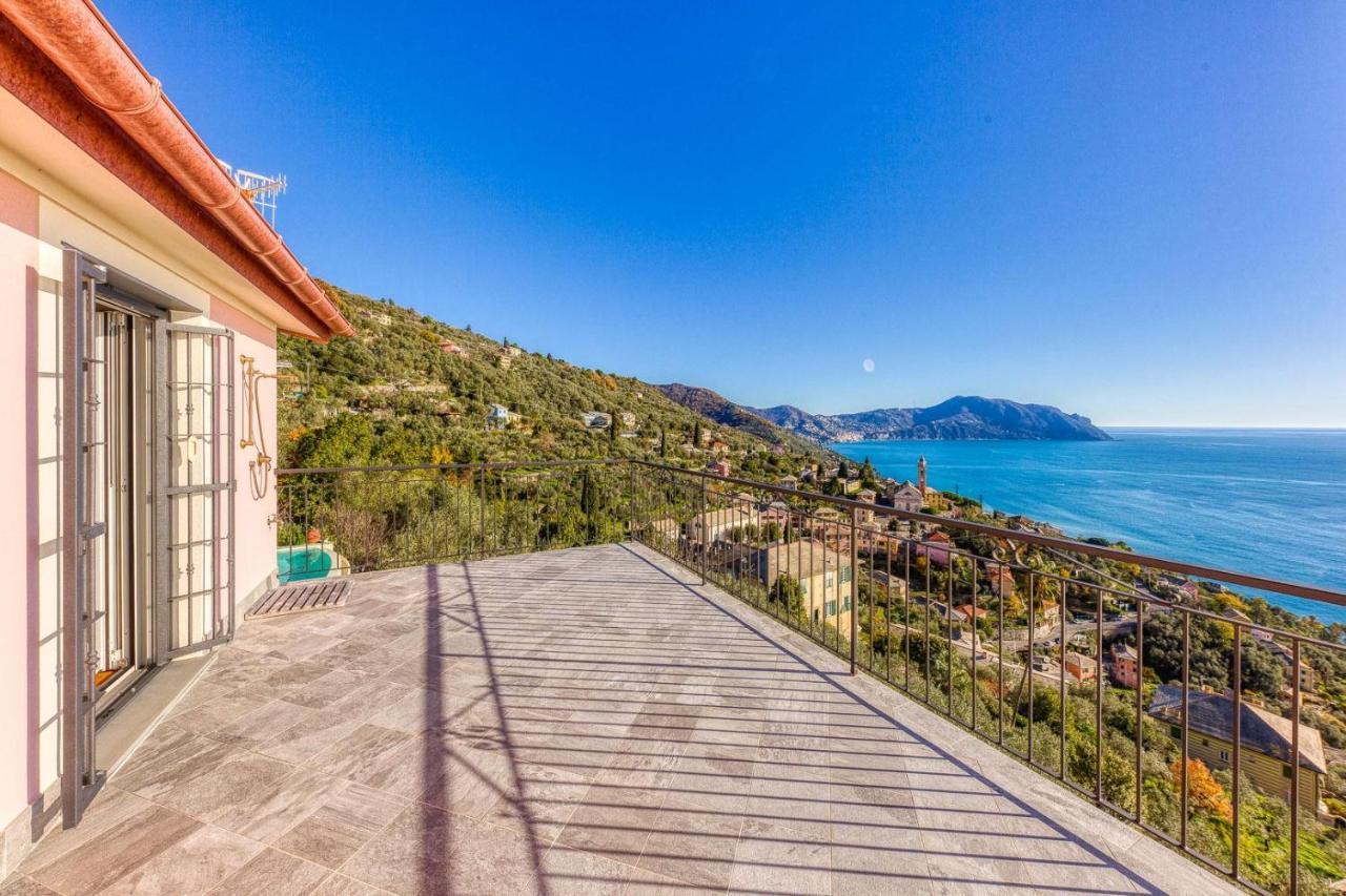 Casaviva - Ampio Trilocale Vista Mare Con Piscina - Pieve Alta Apartment Pieve Ligure Luaran gambar